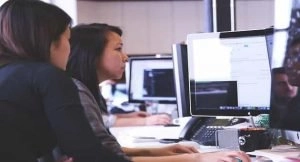 people working at computers